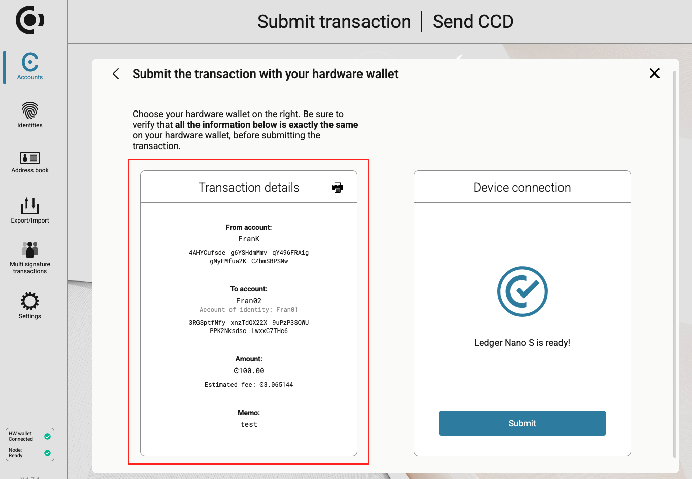 Transaction review screen