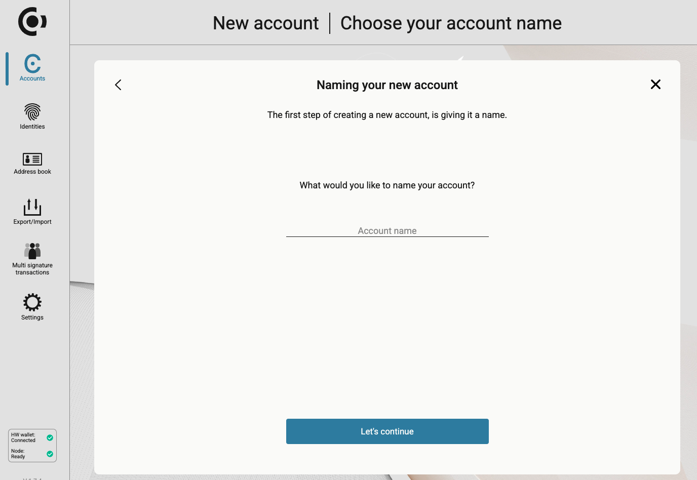 Create account screen